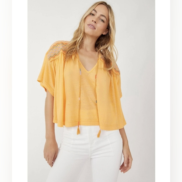 Free People Market Embroidered V-Neck Top - Picture 1 of 9